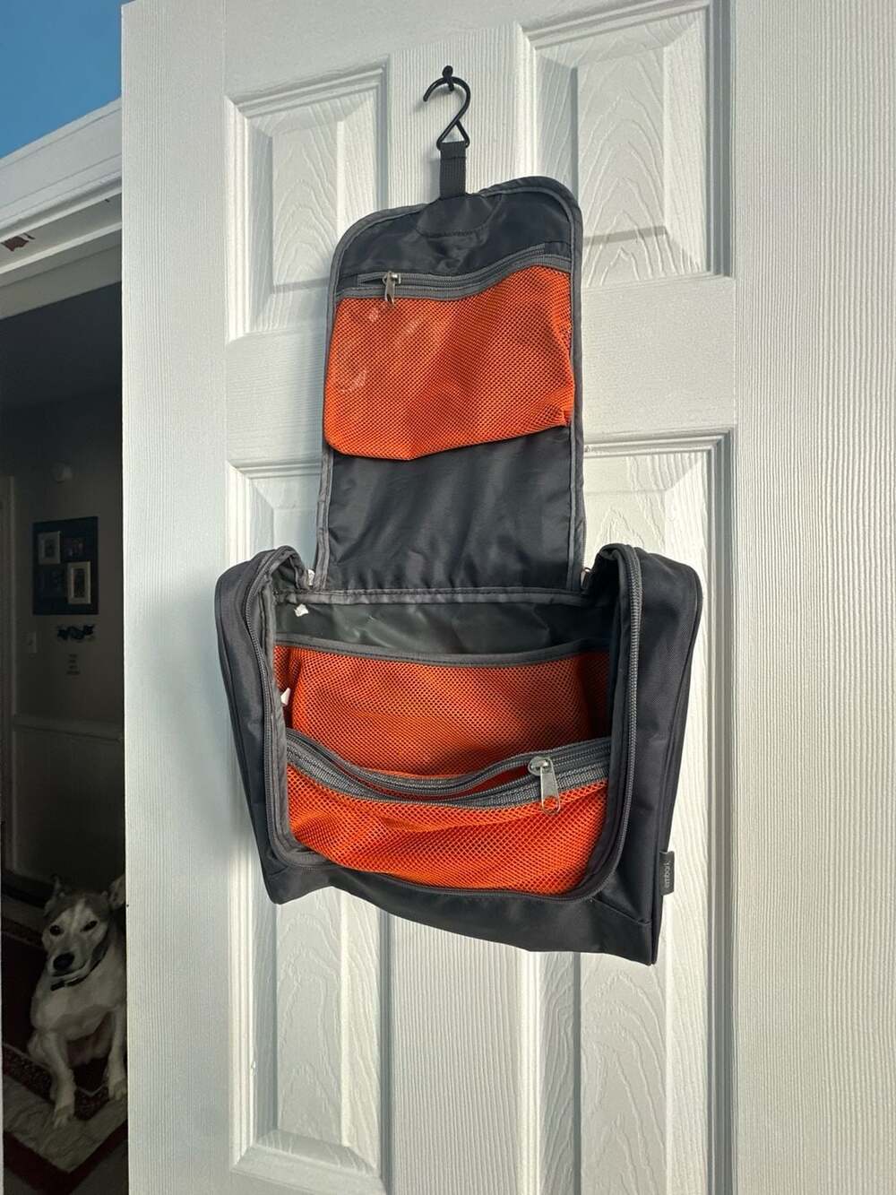 Embark Gray Hanging Travel Toiletry Kit with Orange Mesh Pockets